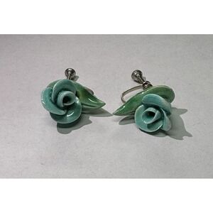 Vintage Blue Flower Clip On‎ Earrings